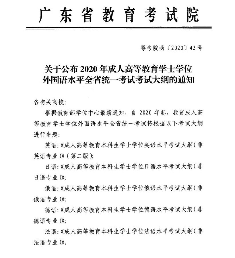 ?關于公布2020年成人高等教育學士學位外國語水平全省統一考試考試大綱的通知